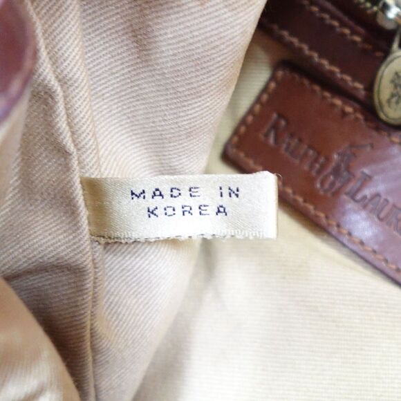 Vintage Ralph Lauren Drawstring Bucket Bag Linen & Brown Leather Braided Strap - Picture 10 of 11